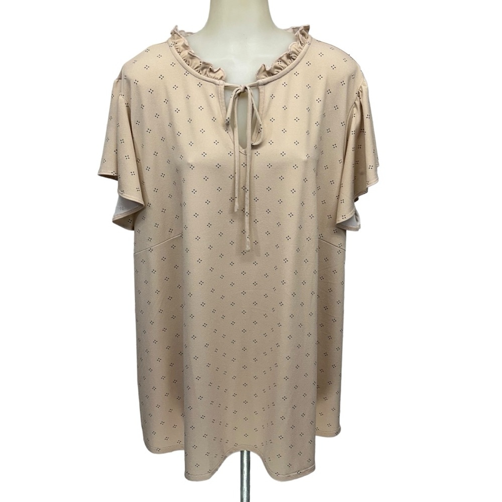 ADRIENNA PAPPELL Plus Sz 3X Ruffle Neckline Flutter Short Sleeves